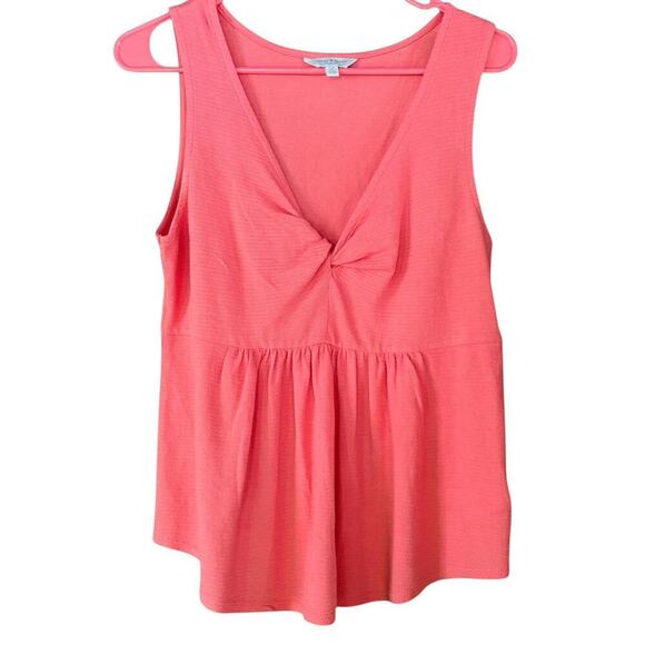 Lucky Brand Pink Sleeveless Knotted Front Babydoll Tank Casual Summer Blouse - Picture 1 of 5